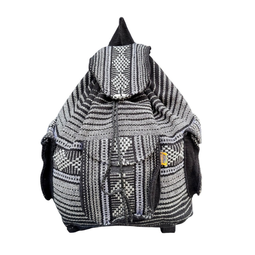 Artesanias Pinzon Woven Backpack Black White Geometric Boho Hippie Rucksack